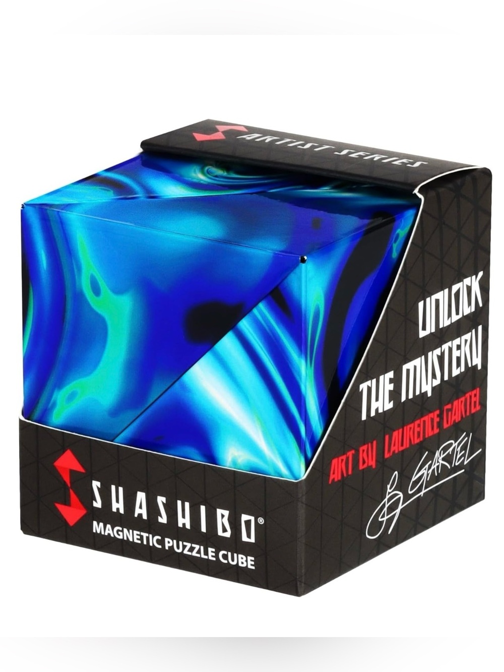 SHASHIBO Magnetic Puzzle Cube - Blue & Teal Marble